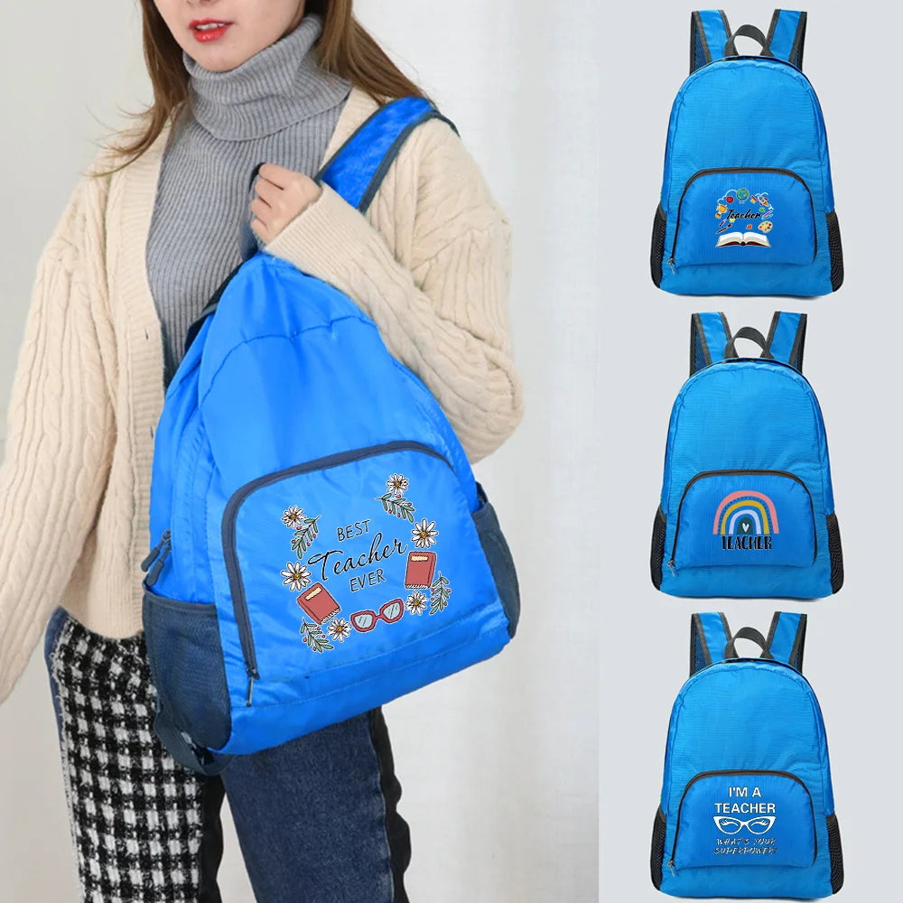 Foldable Teacher Print Daypack Bag - Lightweight Outdoor Travel Backpack