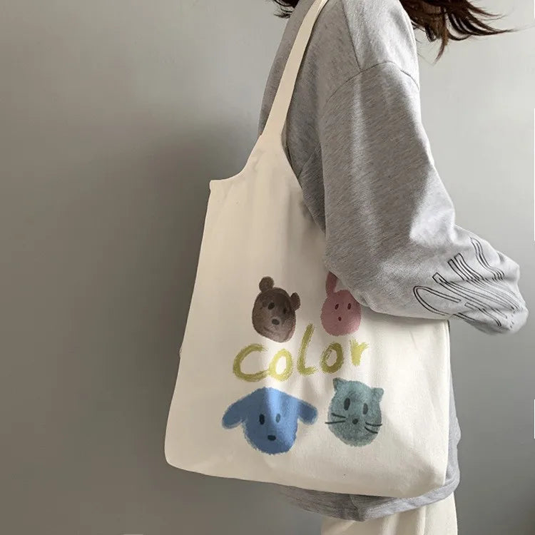 Japanese Orange Canvas Shoulder Bag, Portable Shopping Bag
