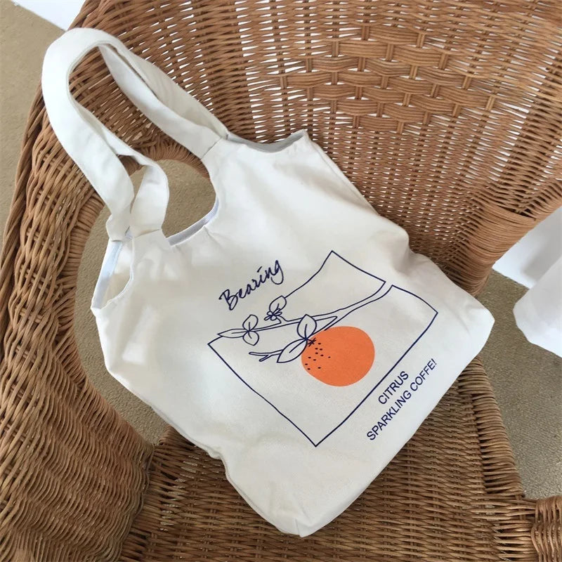 Japanese Orange Canvas Shoulder Bag, Portable Shopping Bag