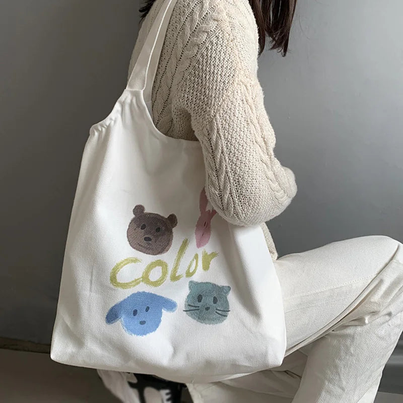 Japanese Orange Canvas Shoulder Bag, Portable Shopping Bag