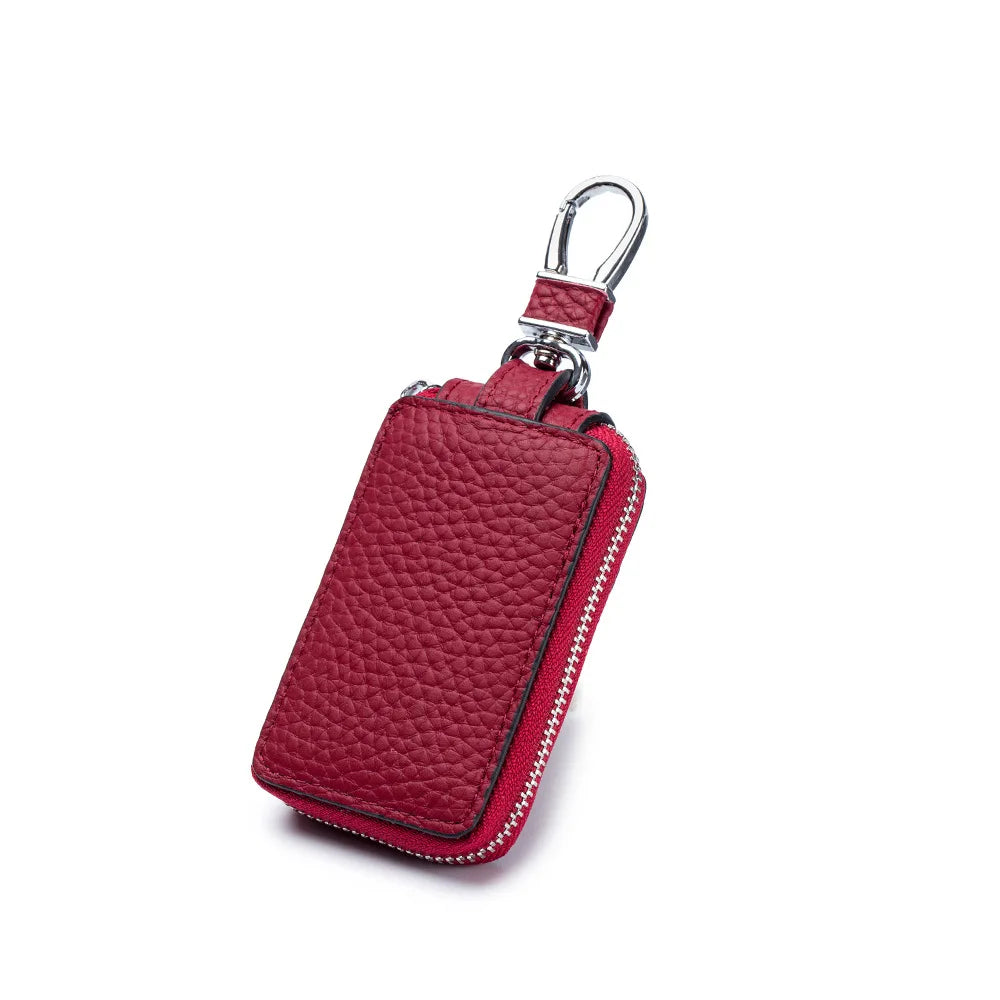 Vintage Leather Car Key Pouch Red Orange Khaki