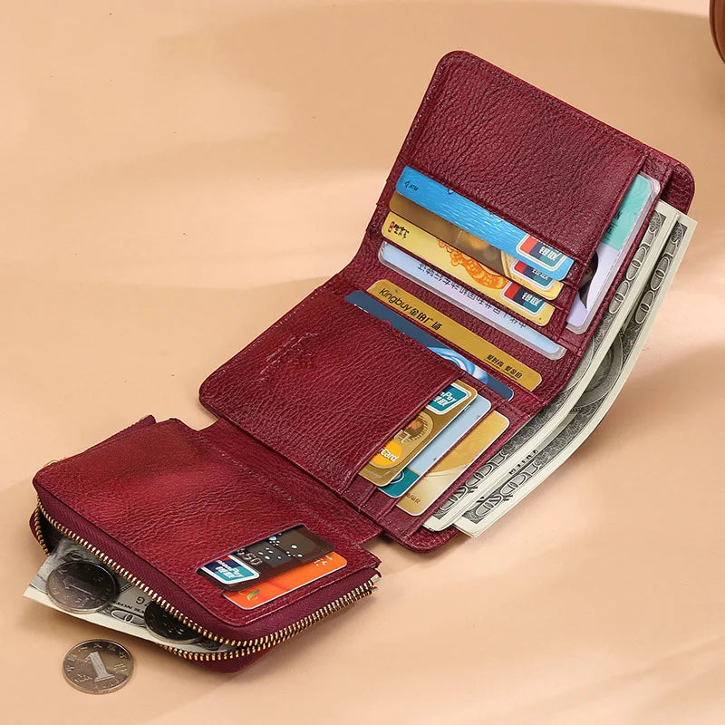 RFID Wallets for Women Vintage Thin Short Leather Wallet