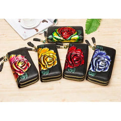 Women's Long Leather Wallet Floral Clutch Purse