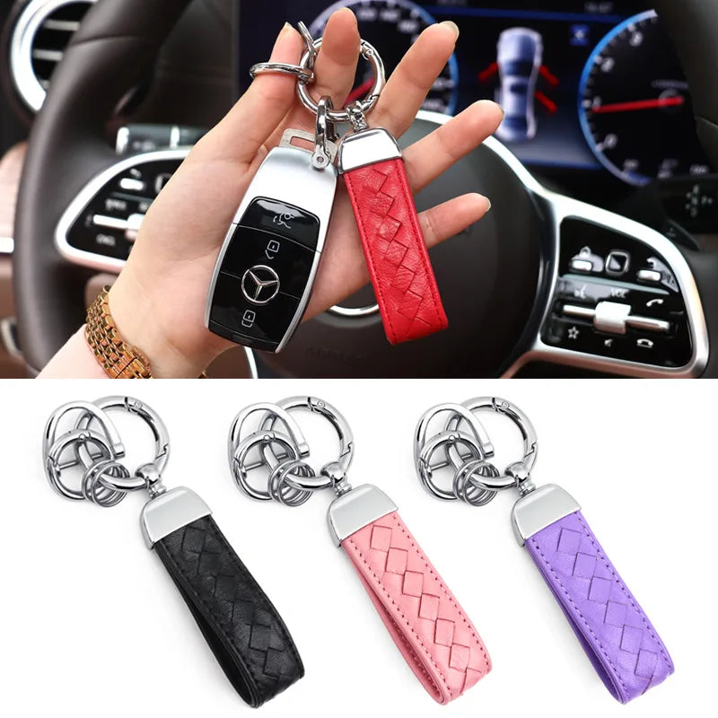 Leather Weave Car Keychain Lanyard Keychain Car Key Ring Holder Men Women
