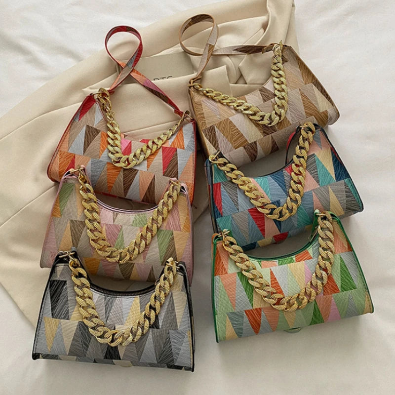 Geometry PU Leather Shoulder Underarm Bag Vintage Ladies Small Purse Handbags