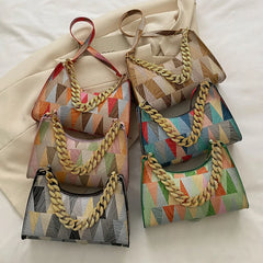 Geometry PU Leather Shoulder Underarm Bag Vintage Ladies Small Purse Handbags