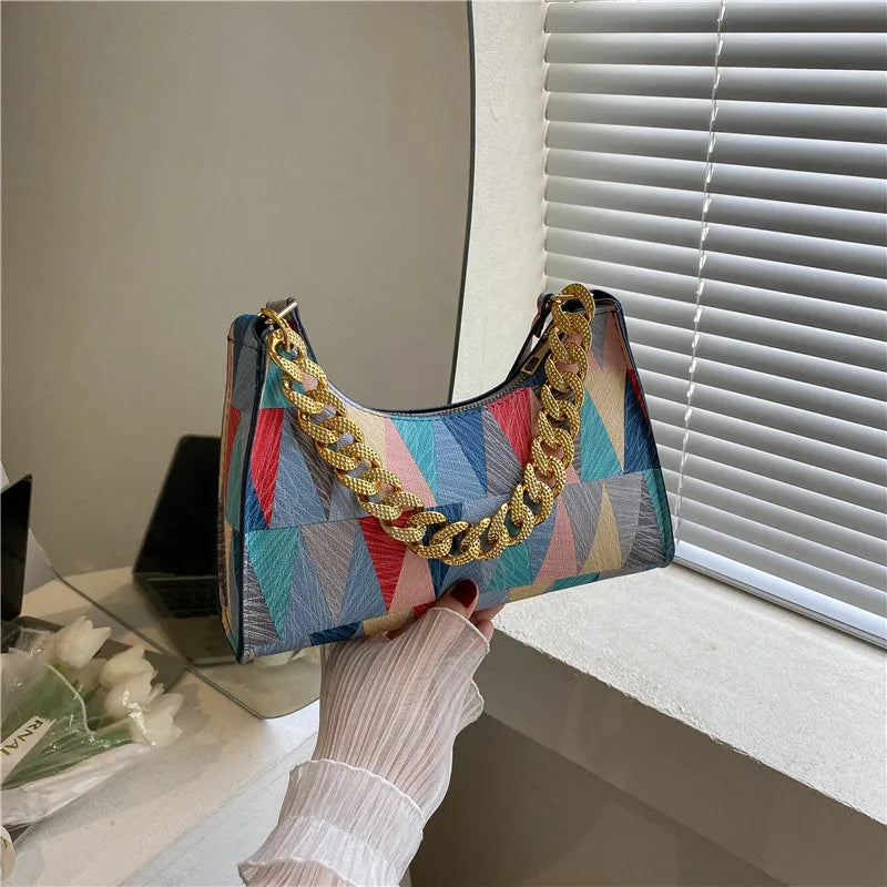 Geometry PU Leather Shoulder Underarm Bag Vintage Ladies Small Purse Handbags