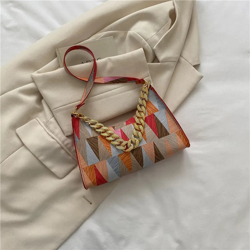 Geometry PU Leather Shoulder Underarm Bag Vintage Ladies Small Purse Handbags