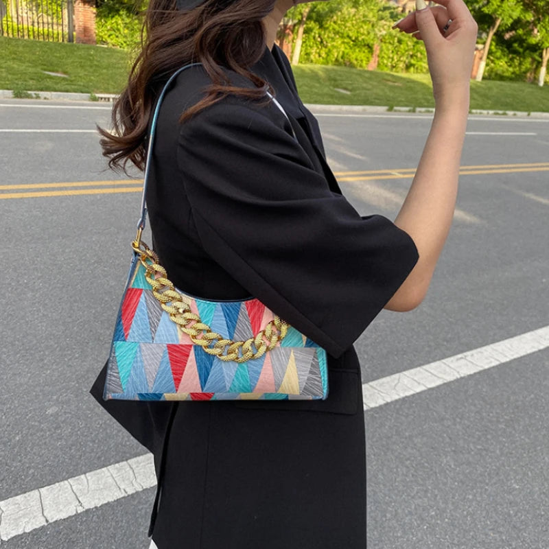Geometry PU Leather Shoulder Underarm Bag Vintage Ladies Small Purse Handbags