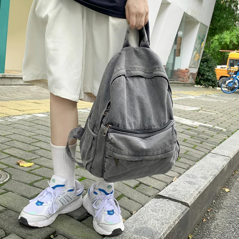 Gray Denim Backpack Women's Leisure Travel Outing Shoulder Bag Female Schoolbags