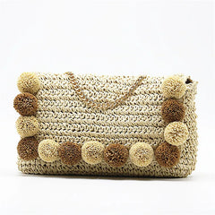 Hair Ball Beach Bag Straw Clutch Messenger Bag Envelope Bag