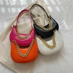 Crocodile Pattern Half Moon Chain Shoulder Bag