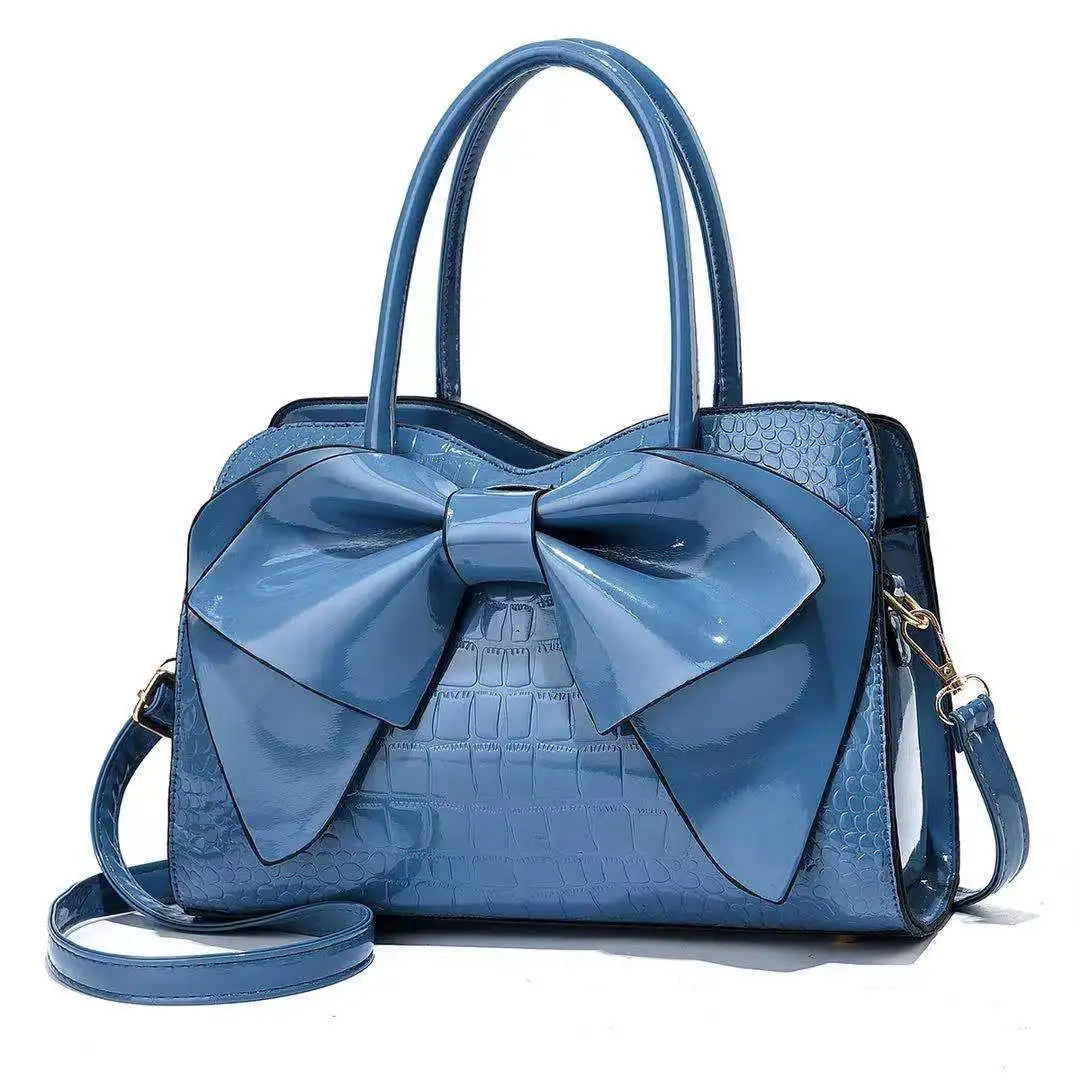 Crocodile Grain Shoulder Bag with Bow Detail