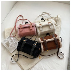 Women's Plush Messenger Bag Solid Shoulder Purse Square PU Leather