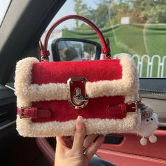 Women's Plush Shoulder Bag Square Messenger Purse PU Leather Handbag