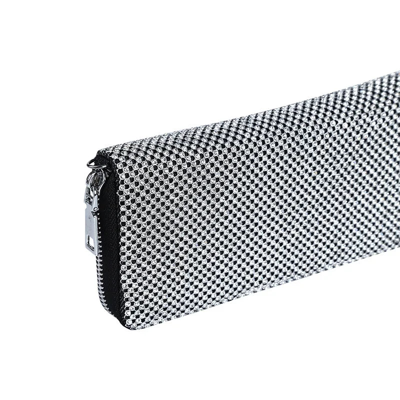 Rhinestone Wallet Handbag with Chain Strap Zipper Closure