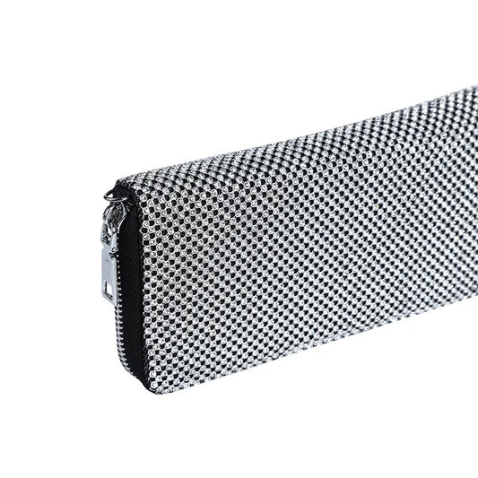 Rhinestone Wallet Handbag with Chain Strap Zipper Closure