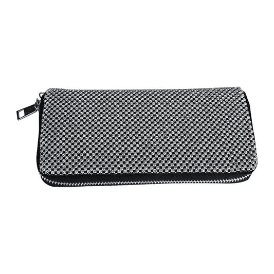 Rhinestone Wallet Handbag with Chain Strap Zipper Closure