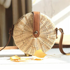Bohemian Straw Shoulder Bag Beach Circle Handbag Sling Clutch Summer Travel
