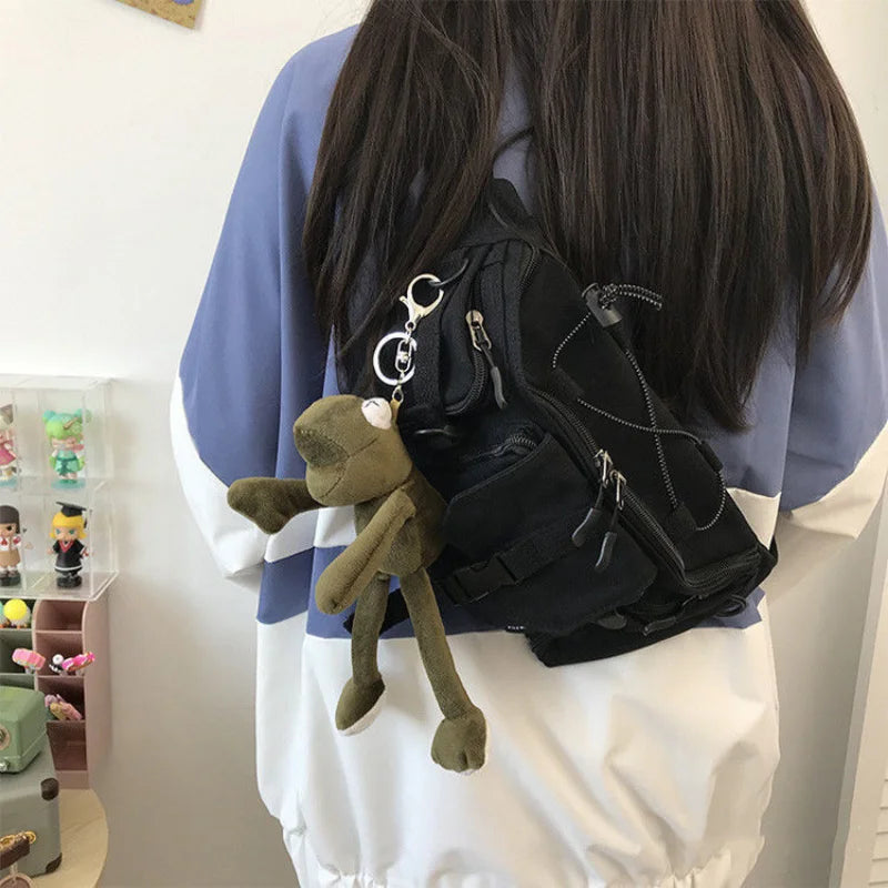 Harajuku Techwear Canvas Sling Bag Gothic Crossbody Handbag Purses and Handbags
