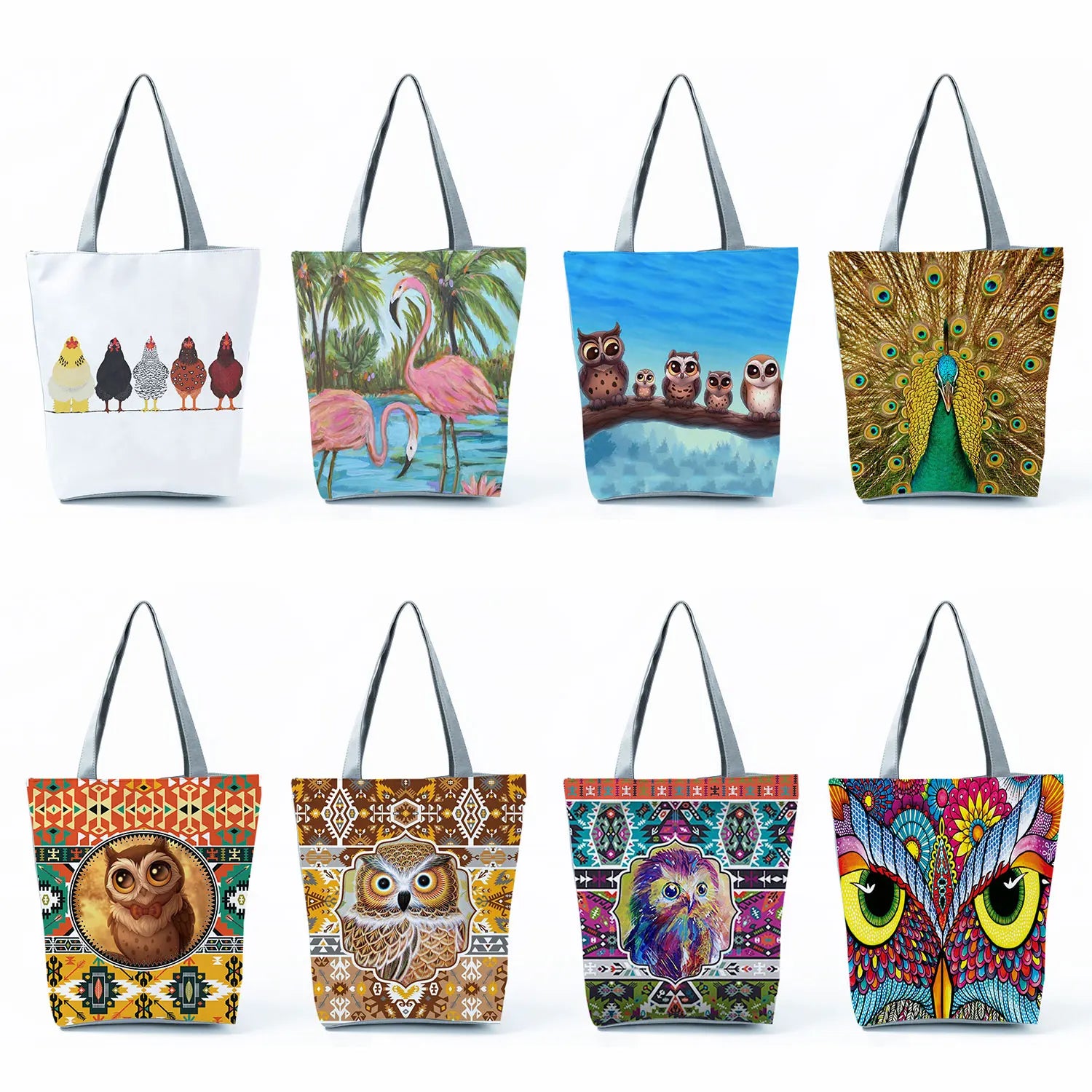 Owl Print Foldable Shoulder Bag for Women