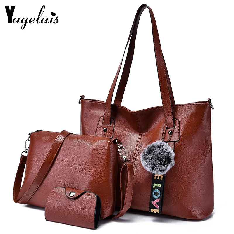 High 3 Sets Pu Leather Women Handbags And Purse Composite Bag