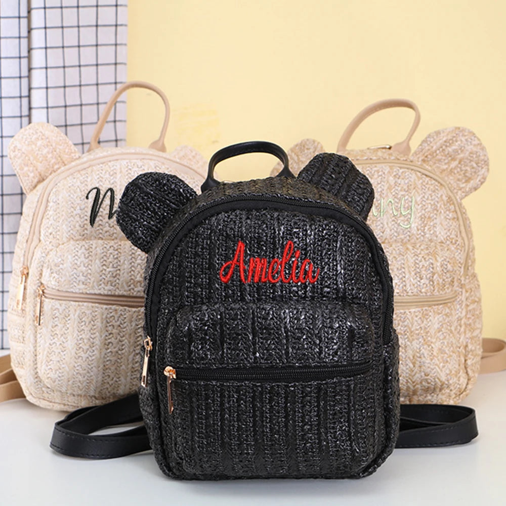 Woven Straw Backpack Personalized Name Fresh Casual Bag Embroidered Name