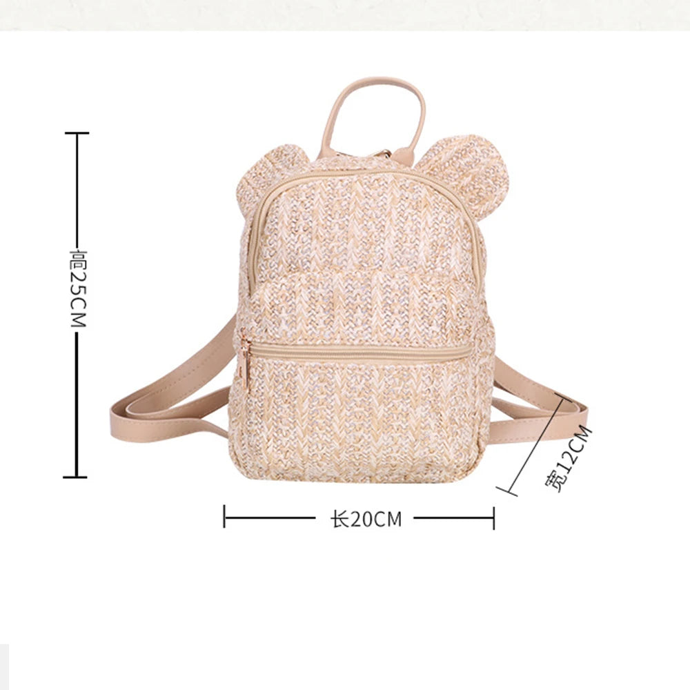 Woven Straw Backpack Personalized Name Fresh Casual Bag Embroidered Name