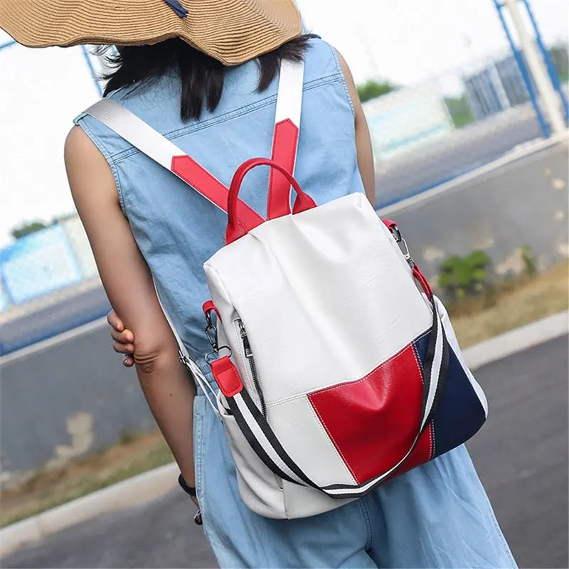 Anti-Theft Leather Women Backpack Large Capacity School Bags