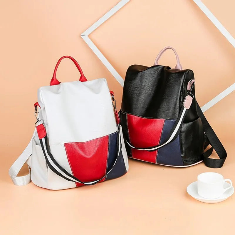 Anti-Theft Leather Women Backpack Large Capacity School Bags