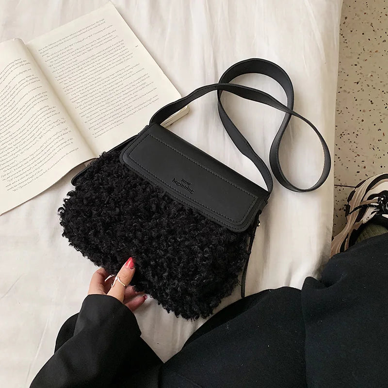 Pu Leather Female Handbag Plush Shoulder Messenger Crossbody Bag