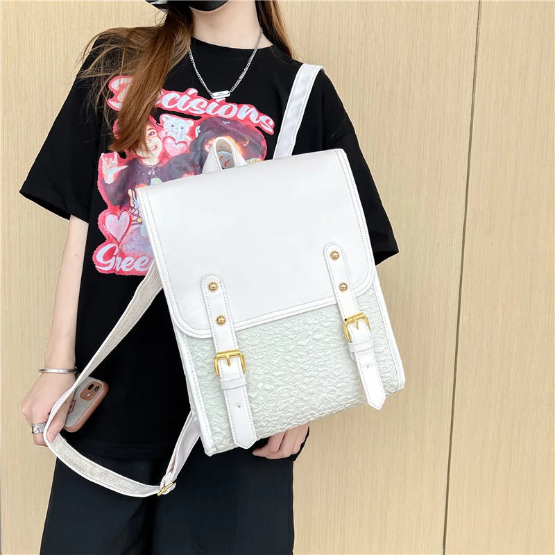 High Capacity PU Leather Women Backpack School Bag Girls Shoulder Bag