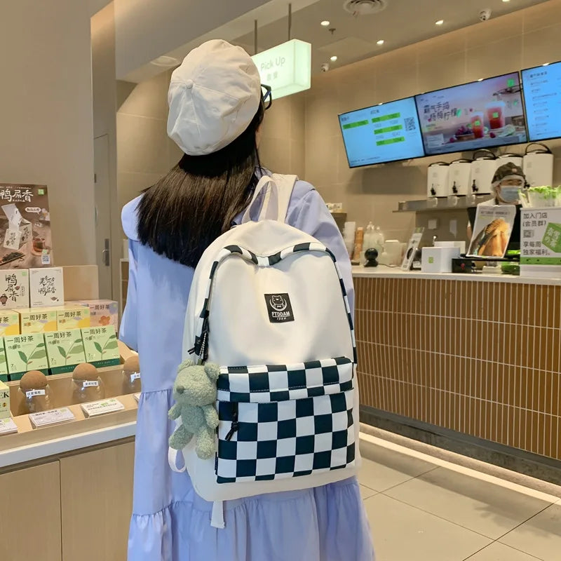 Women's Plaid Harajuku Backpack Laptop College Bag