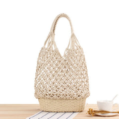 Hollow Shoulder Woven Bag Retro Mesh Straw Bag