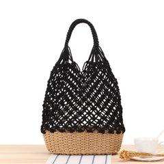 Hollow Shoulder Woven Bag Retro Mesh Straw Bag