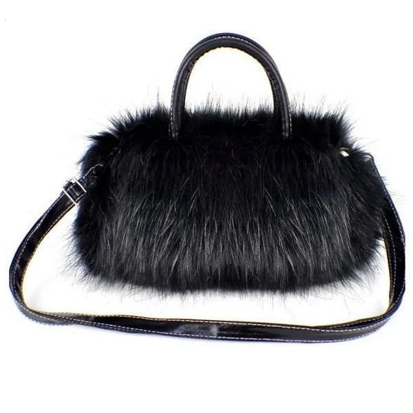 Women's Lady PU Leather & Faux Fur Handbag Shoulder Bag