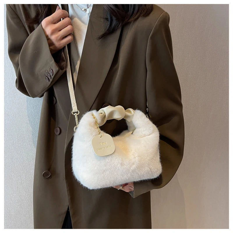 One Shoulder Plush Fabric French Stick Bag Girl
