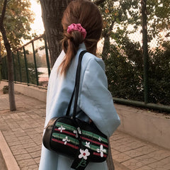 Ins Retro Bag Flower Graffiti Tote All-match Armpit Purses