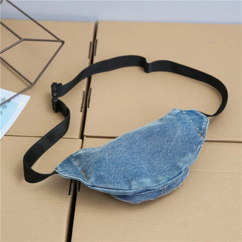 Ins Fire Belt Bag All Match Crossbody Bag Washed Denim Waist Bag