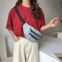 Ins Fire Belt Bag All Match Crossbody Bag Washed Denim Waist Bag