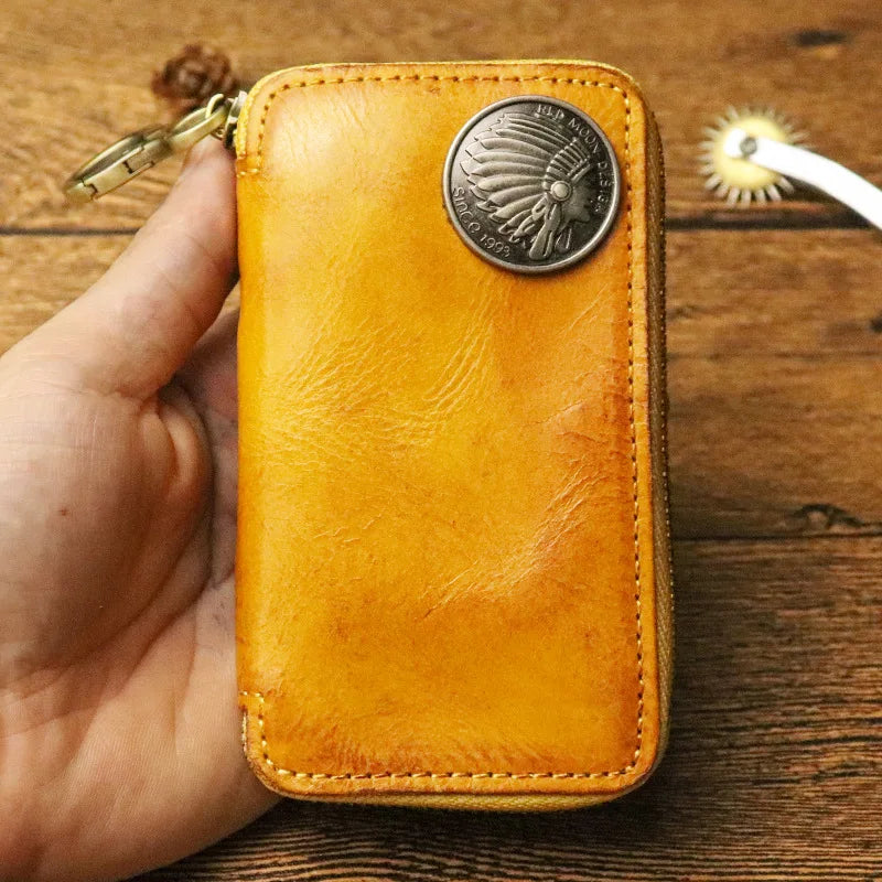 Leather Key Holder Men Women Mini Keychain Key Bag Small Compact House Key C