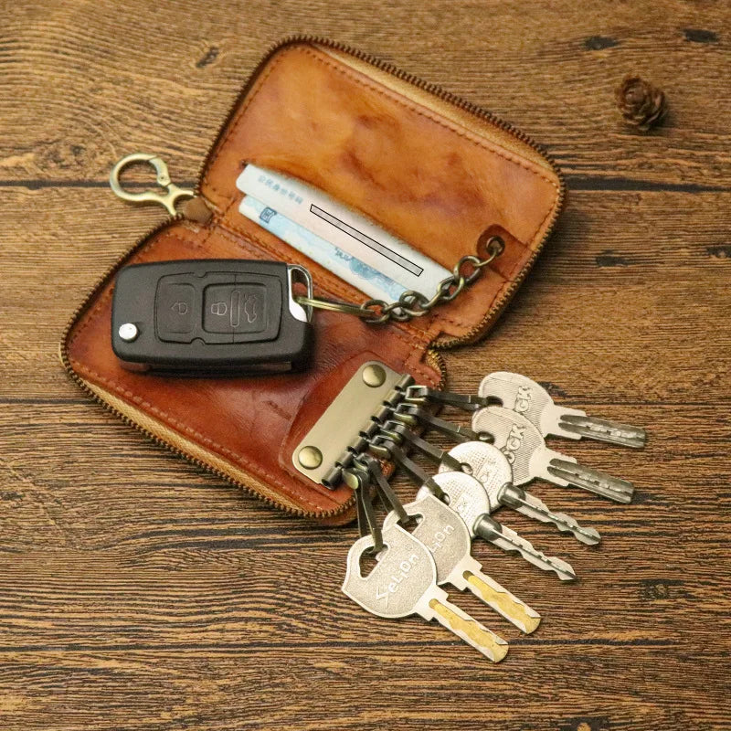 Leather Key Holder Men Women Mini Keychain Key Bag Small Compact House Key C