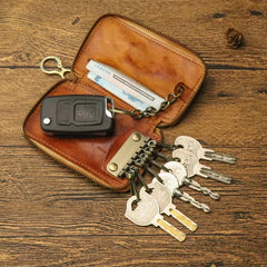 Leather Key Holder Men Women Mini Keychain Key Bag Small Compact House Key C