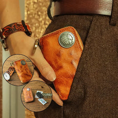 Leather Key Holder Men Women Mini Keychain Key Bag Small Compact House Key C
