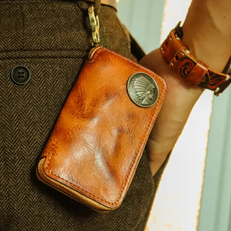 Leather Key Holder Men Women Mini Keychain Key Bag Small Compact House Key C