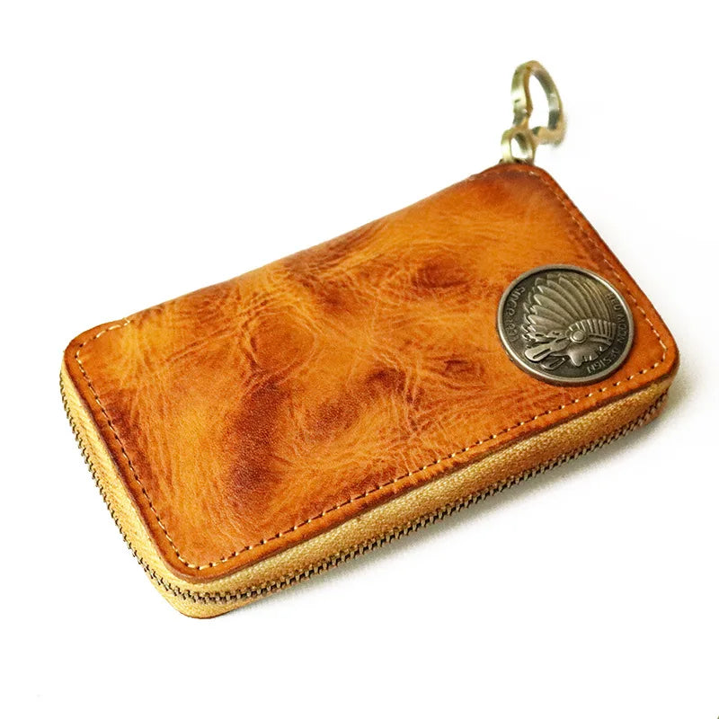 Leather Key Holder Men Women Mini Keychain Key Bag Small Compact House Key C