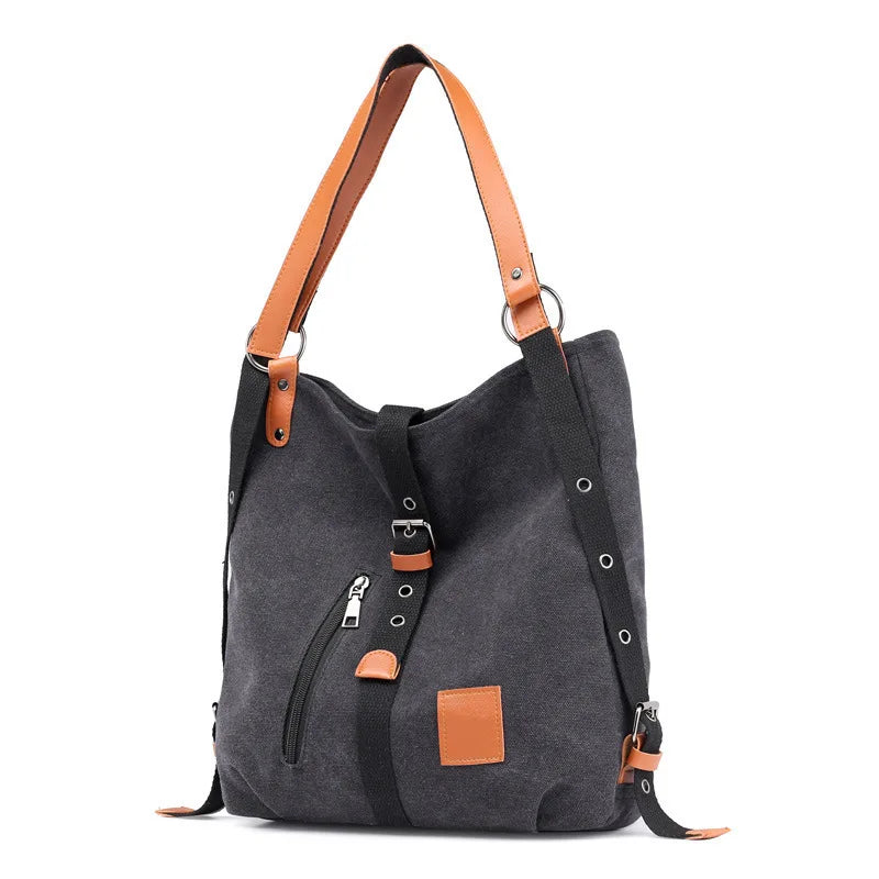 Khaki Canvas Travel Backpack Large Shoulder Handbag