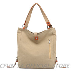 Khaki Canvas Travel Backpack Large Shoulder Handbag