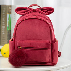 Plush Bowknot Kids Backpack Solid Girls Mini Schoolbag