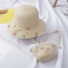 Kids Girl Bag Straw Beach Bucket Messenger Shoulder Bag Flower Princess B